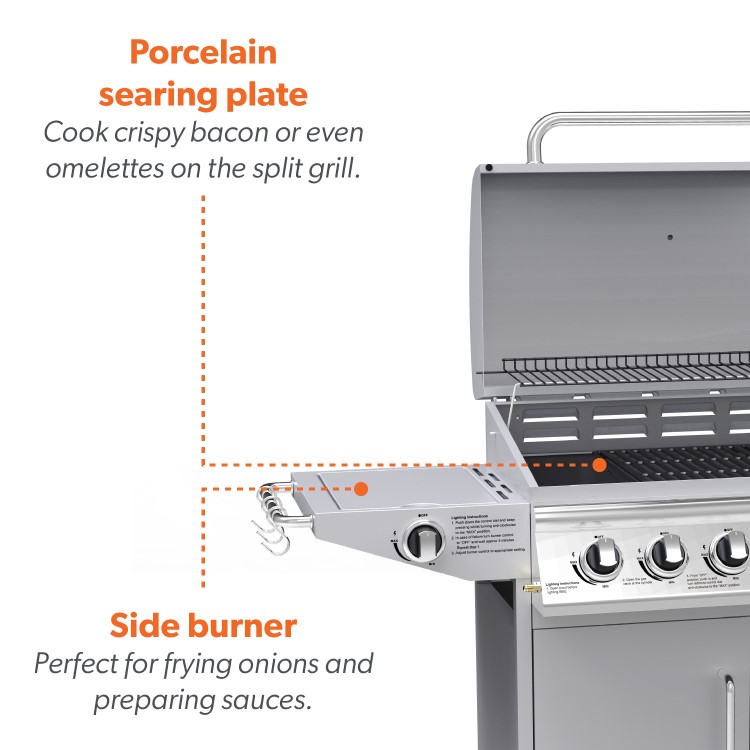 Refurbished Boss Grill Georgia Classic - 6 Burner Gas BBQ Grill with Side Burner - Silver