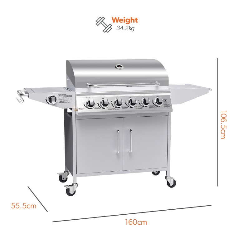 Refurbished Boss Grill Georgia Classic - 6 Burner Gas BBQ Grill with Side Burner - Silver