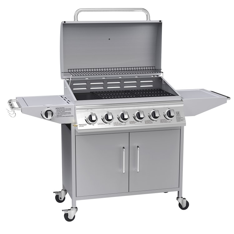 Refurbished Boss Grill Georgia Classic - 6 Burner Gas BBQ Grill with Side Burner - Silver