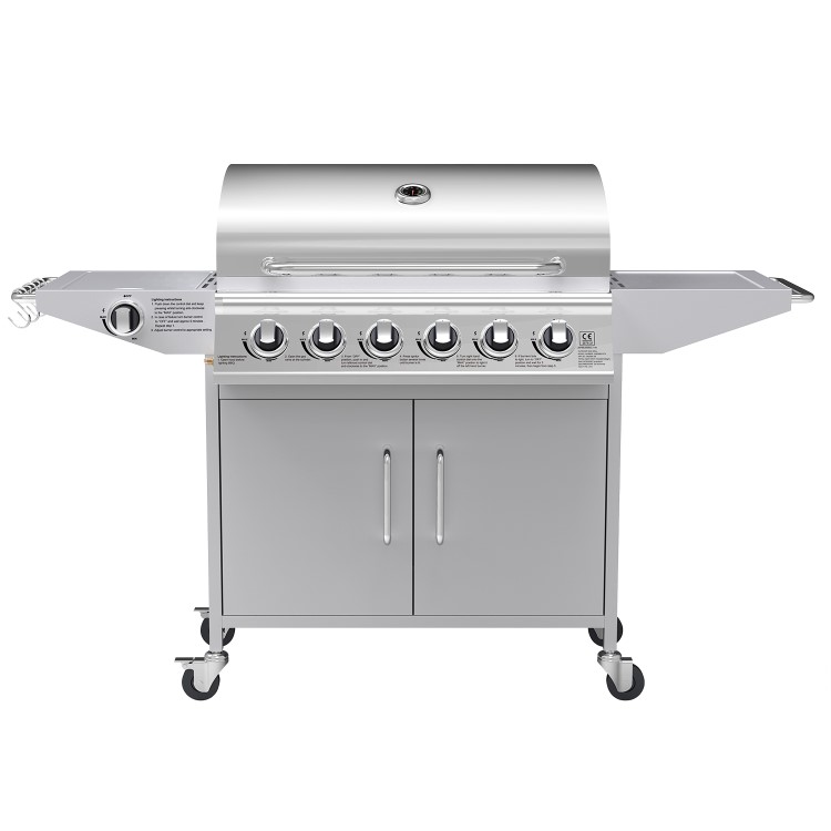 Refurbished Boss Grill Georgia Classic - 6 Burner Gas BBQ Grill with Side Burner - Silver