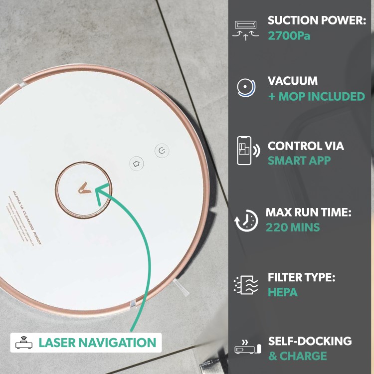 Refurbished Viomi S9 Robot Vacuum Cleaner and Mop - Self-Emptying - 2700Pa Suction - White