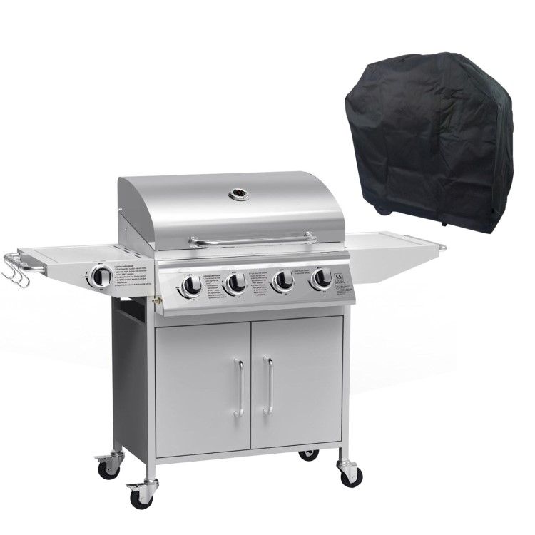 Boss Grill Georgia Classic - 4 Burner Gas BBQ Grill with Side Burner - Silver