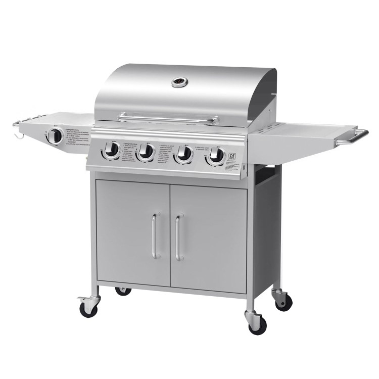 Boss Grill Georgia Classic - 4 Burner Gas BBQ Grill with Side Burner - Silver