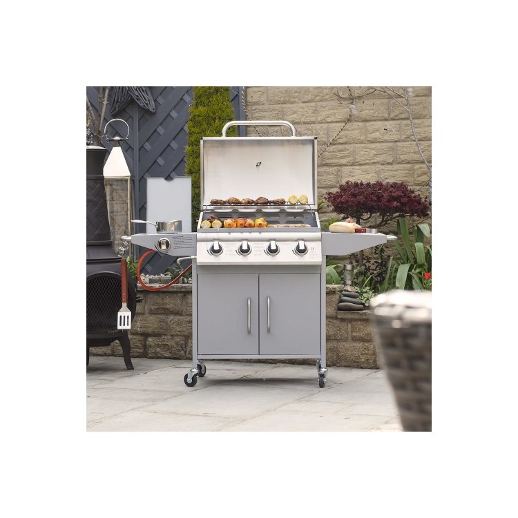 Boss Grill Georgia Classic - 4 Burner Gas BBQ Grill with Side Burner - Silver