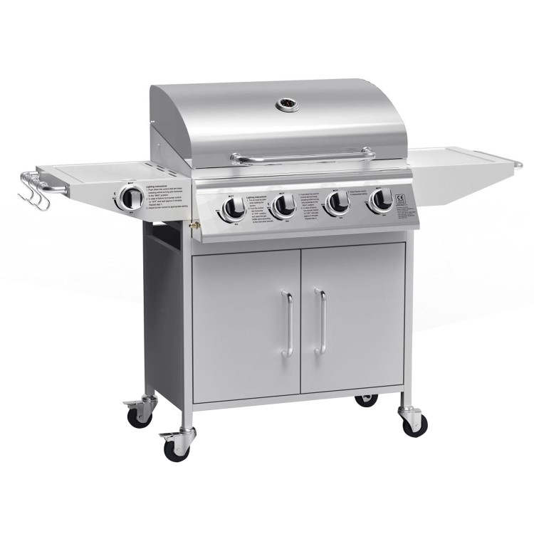 Boss Grill Georgia Classic - 4 Burner Gas BBQ Grill with Side Burner - Silver