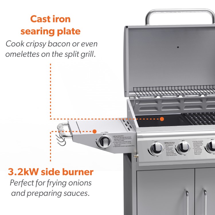 Boss Grill Georgia Classic - 4 Burner Gas BBQ Grill with Side Burner - Silver