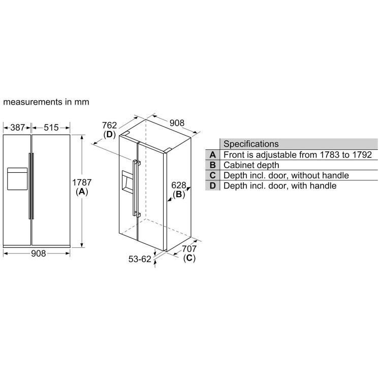 Bosch Series 6 533 Litre Side-By-Side American Fridge Freezer- Stainless Steel 