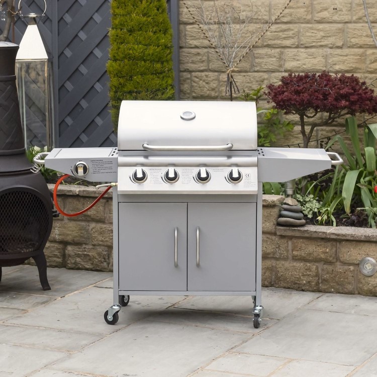 Boss Grill Georgia Classic - 4 Burner Gas BBQ Grill with Side Burner - Silver