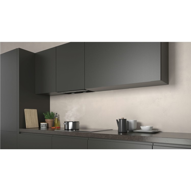 Refurbished Neff N70 D65XAM2S0B 60cm Integrated Cooker Hood with Fold-out Glass Deflector Black