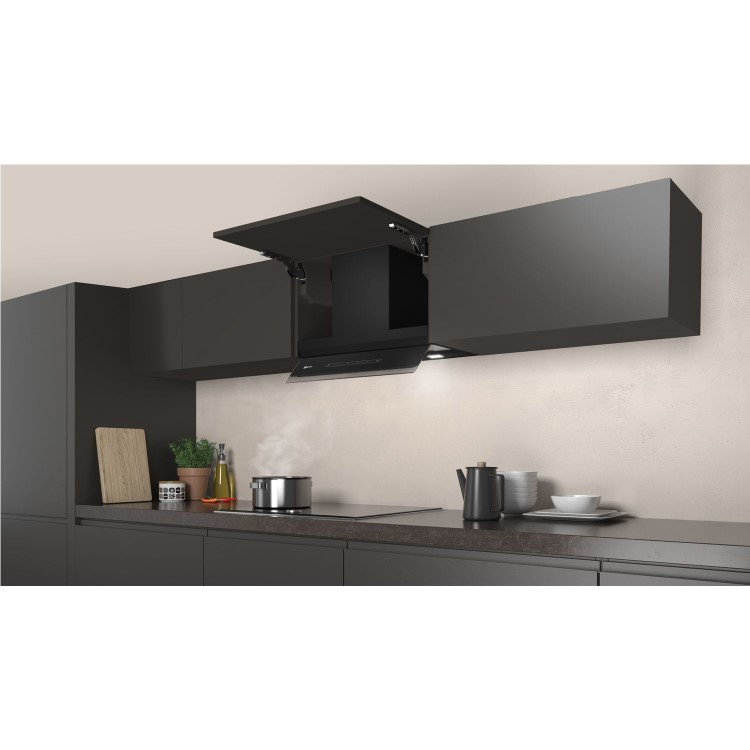 Refurbished Neff N70 D65XAM2S0B 60cm Integrated Cooker Hood with Fold-out Glass Deflector Black