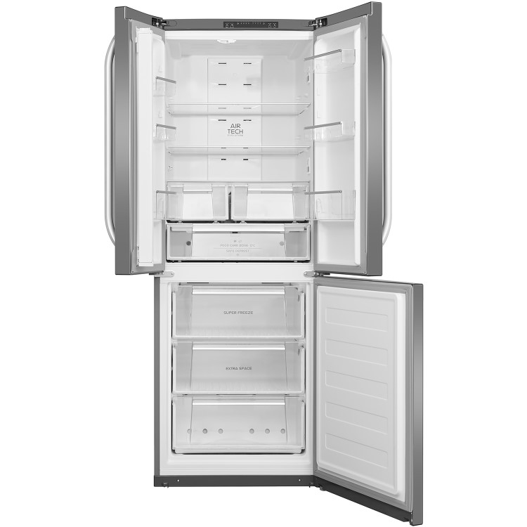 Refurbished Hotpoint FFU3DX1 Freestanding 446 Litre 55/45 Fridge Freezer Stainless Steel Look