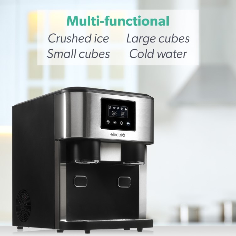 Refurbished electriQ eiqicecm Countertop Ice Maker With Ice Crusher and Water Dispenser Stainless Steel/Black