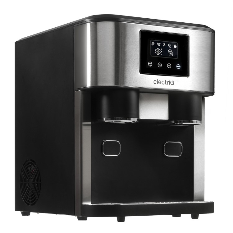 Refurbished electriQ eiqicecm Countertop Ice Maker With Ice Crusher and Water Dispenser Stainless Steel/Black