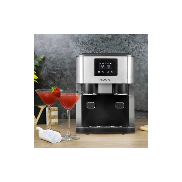 Refurbished electriQ eiqicecm Countertop Ice Maker With Ice Crusher and Water Dispenser Stainless Steel/Black