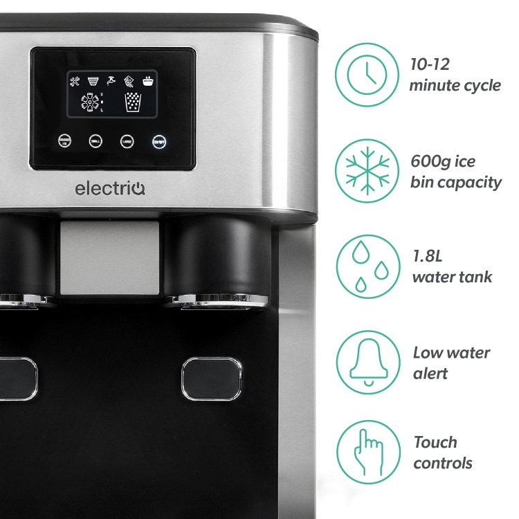 Refurbished electriQ eiqicecm Countertop Ice Maker With Ice Crusher and Water Dispenser Stainless Steel/Black