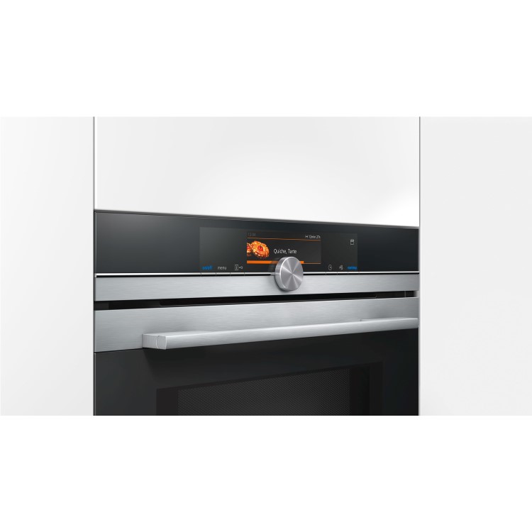 Refurbished Siemens iQ700 HN678GES6B 60cm Single Built In Electric Oven with Microwave & Added Steam Stainless Steel