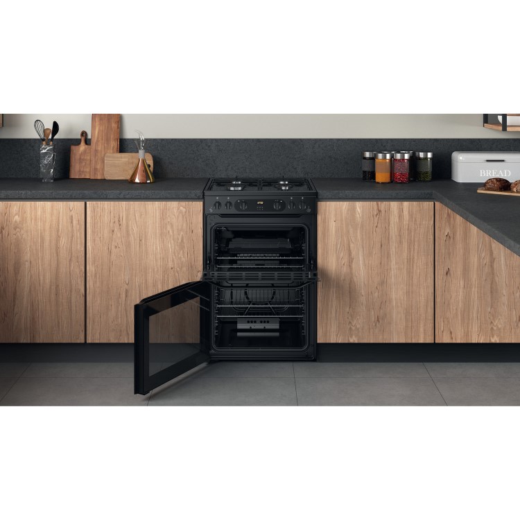 Hotpoint 60cm Double Oven Gas Cooker - Black