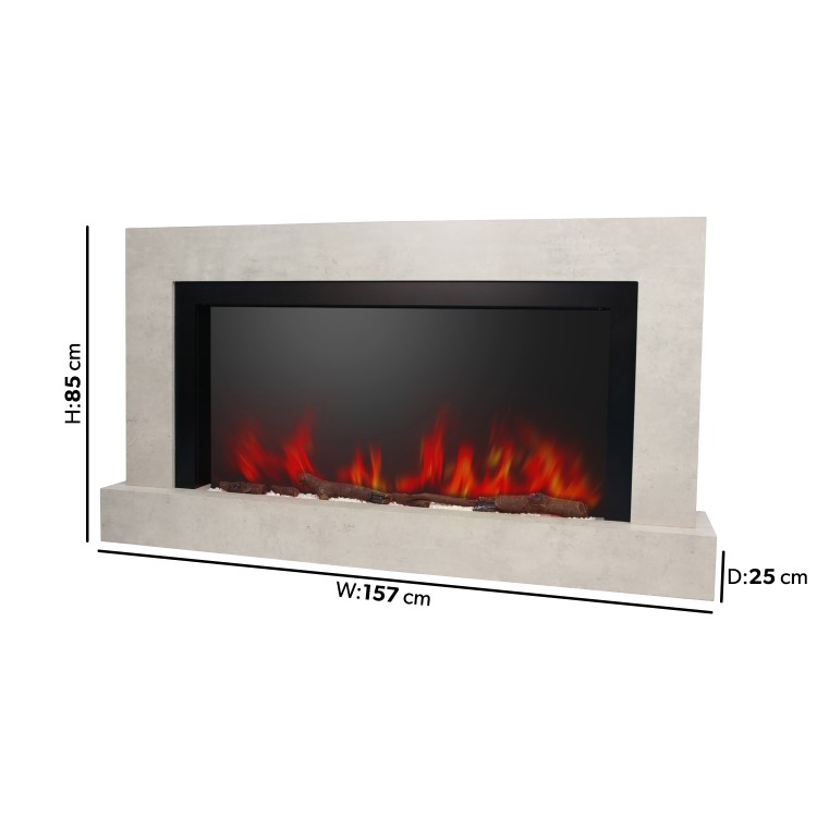 Black & Concrete 62inch Wall Mounted Electric Fireplace With Pebbles - AmberGlo