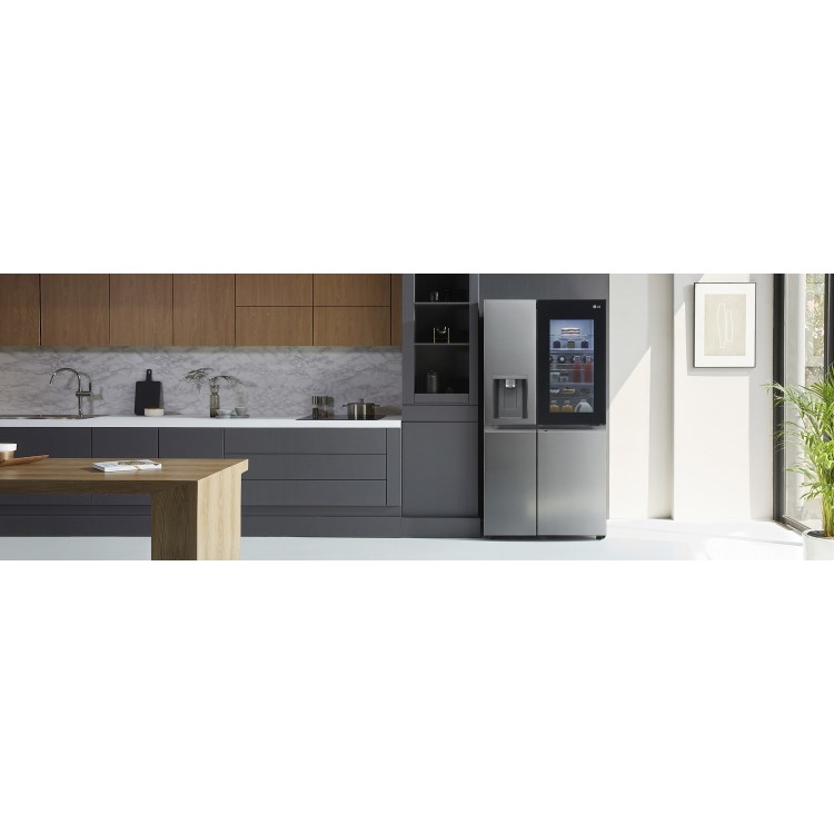 Refurbished LG InstaView ThinQ GSXV91BSAE Freestanding 635 Litre Frost Free American Fridge Freezer Stainless Steel