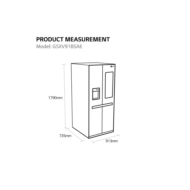 Refurbished LG InstaView ThinQ GSXV91BSAE Freestanding 635 Litre Frost Free American Fridge Freezer Stainless Steel