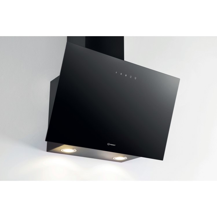 Indesit 60cm Angled Chimney Cooker Hood - Black