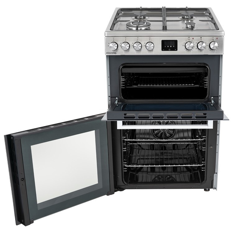 electriQ 60cm Double Oven Dual Fuel Cooker with Mirror Door