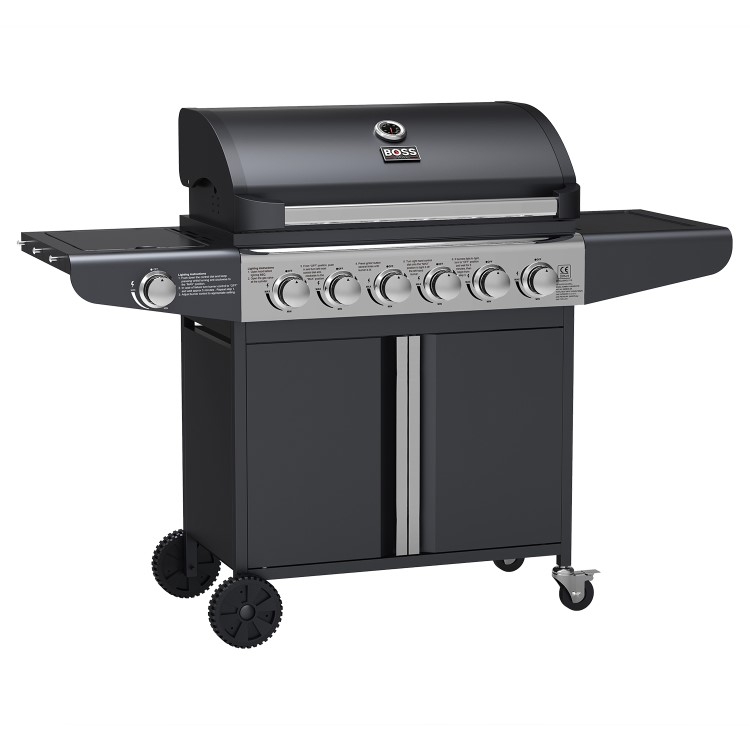 Boss Grill Kentucky Premium - 6 Burner Gas BBQ Grill with Side Burner - Black