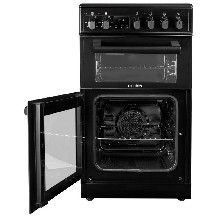 Refurbished electriQ EQEC50B3 50cm Double Cavity Electric Cooker with Ceramic Hob Black