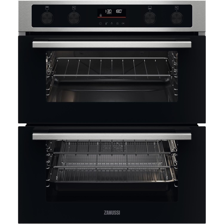 Refurbished Zanussi Series 40 ZPCNA7XN 60cm Double Built Under Electric Oven Stainless Steel