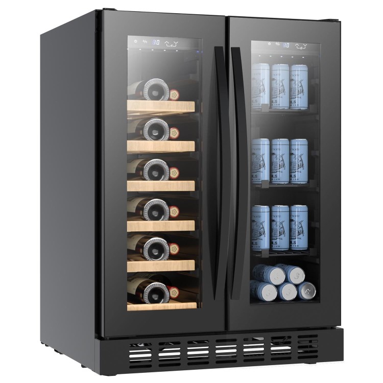 Refurbished electriQ eiQ60DDWINEBG Freestanding 34 Bottle Dual Zone Wine and Drinks Cooler Black Glass