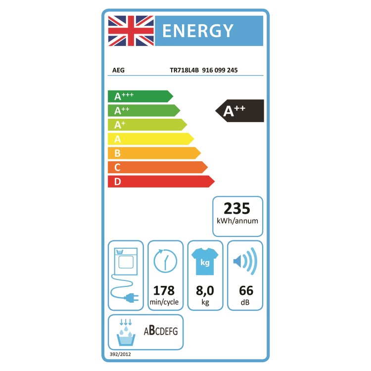 AEG 7000 Series SensiDry&reg; 8kg Heat Pump Tumble Dryer - White