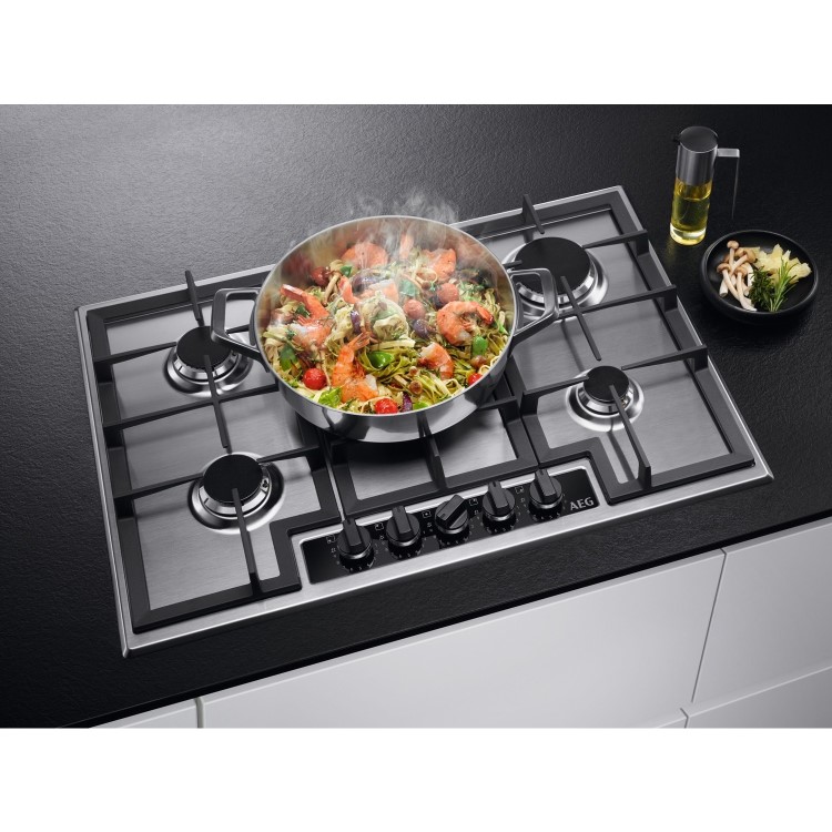 Refurbished AEG HGB75420YM 75cm 5 Burner Gas Hob Stainless Steel