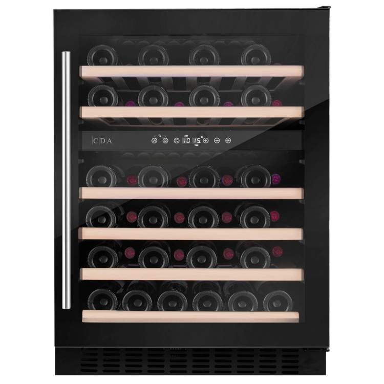 CDA 46 Bottle Capacity Dual Zone 60cm Freestanding Under Counter Wine Cooler - Black Glass