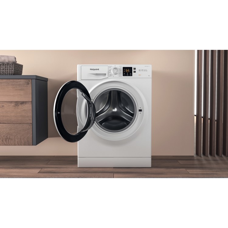 Refurbished Hotpoint NSWM965CWUKN Freestanding 9KG 1600 Spin Washing Machine White