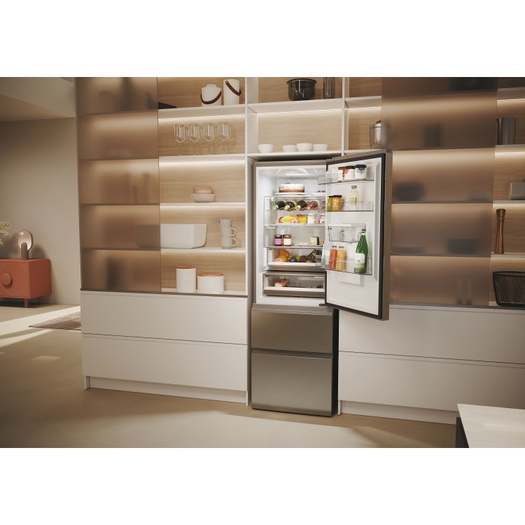 Refurbished Haier 3D 60 Series 5 HTW5618DWMG Freestanding 357 Litre 60/40 Frost Free Fridge Freezer Silver