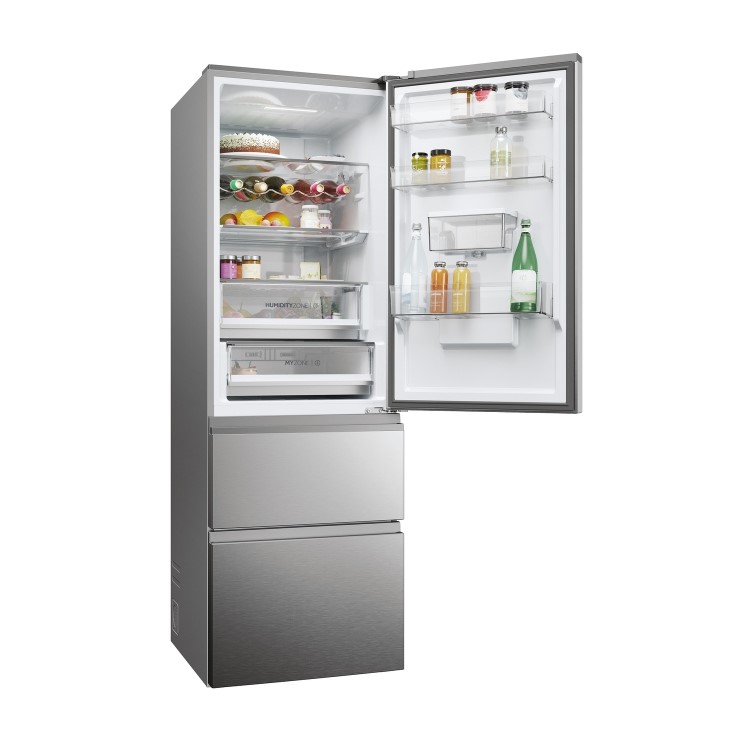 Refurbished Haier 3D 60 Series 5 HTW5618DWMG Freestanding 357 Litre 60/40 Frost Free Fridge Freezer Silver