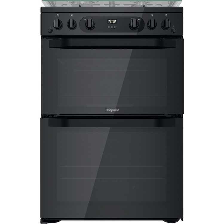 Hotpoint 60cm Double Oven Gas Cooker with Lid - Black