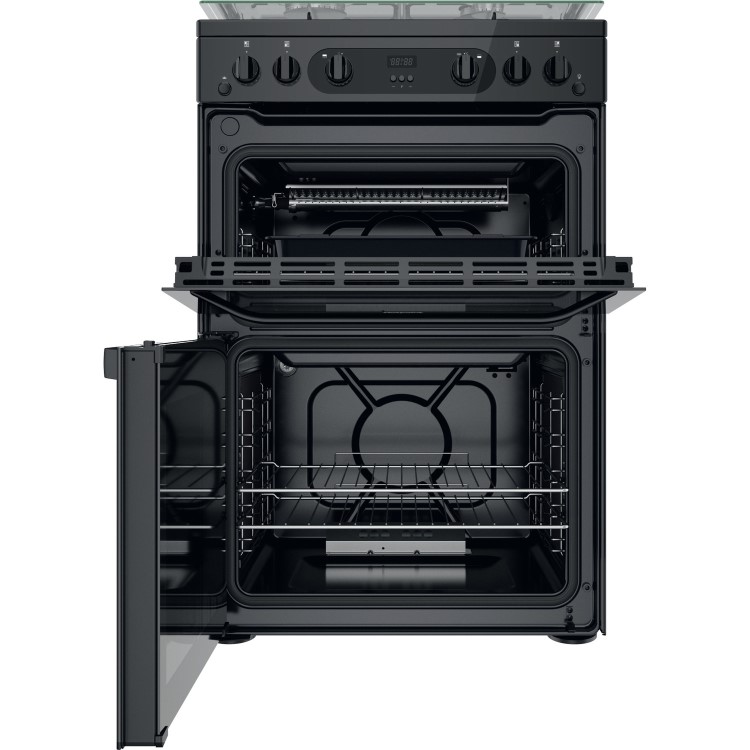 Hotpoint 60cm Double Oven Gas Cooker with Lid - Black