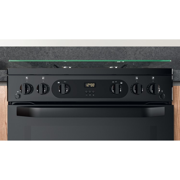 Hotpoint 60cm Double Oven Gas Cooker with Lid - Black