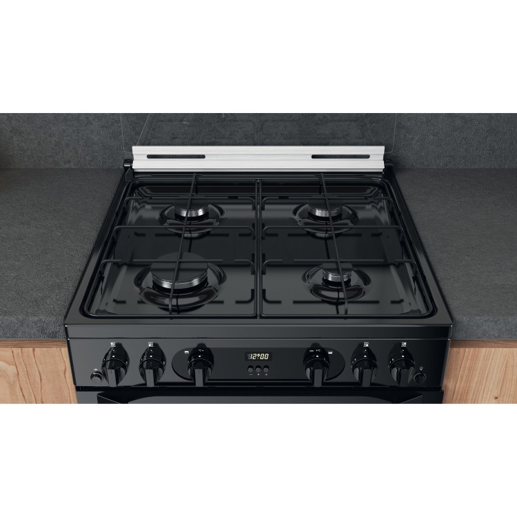 Hotpoint 60cm Double Oven Gas Cooker with Lid - Black