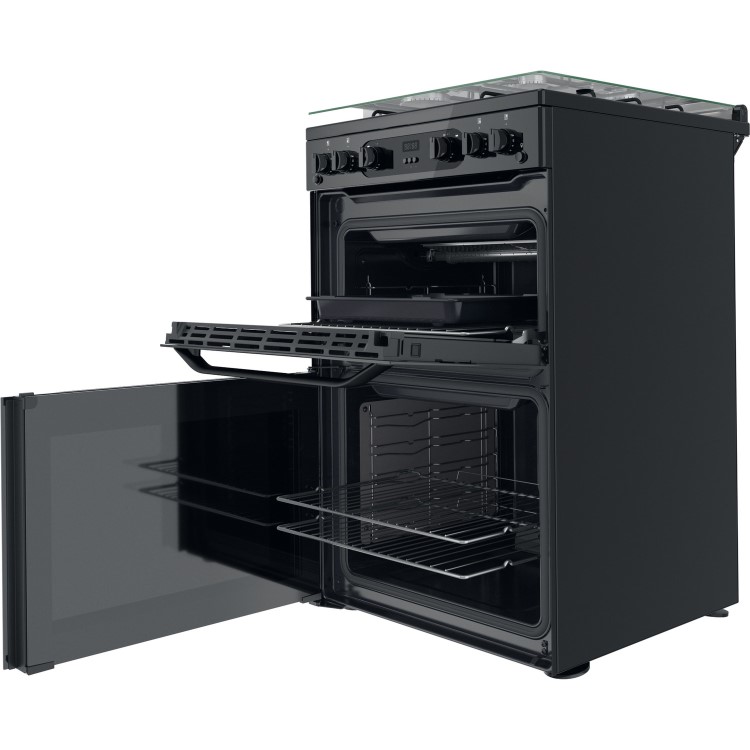 Hotpoint 60cm Double Oven Gas Cooker with Lid - Black