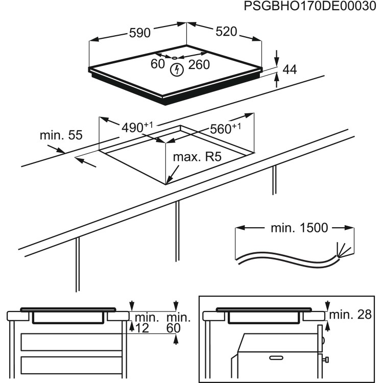 Refurbished AEG 6000 Series IPE64551FB 60cm 4 Zone Induction Hob with Dual Bridge Zones