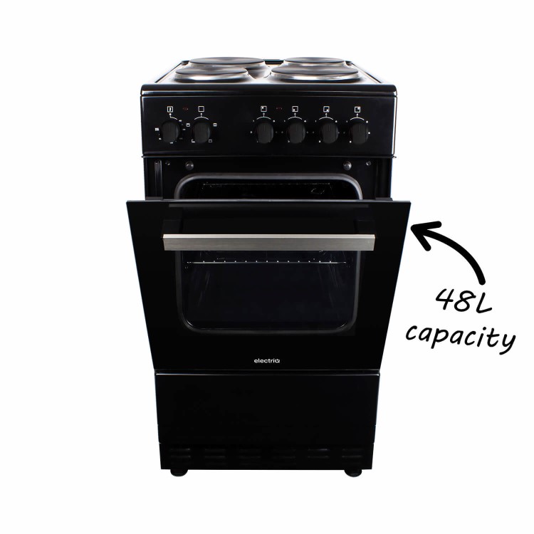 electriQ 50cm Electric Cooker with Sealed Plate Hob - Black