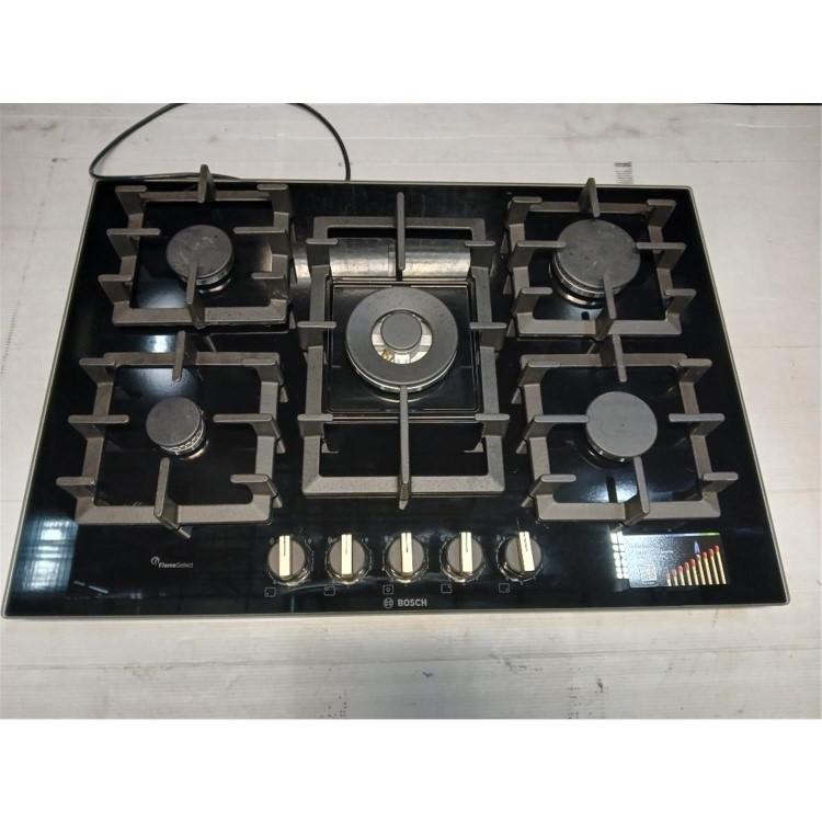 Refurbished Bosch Series 6 PPQ7A6B90 75cm 5 Burner Gas Hob Black Glass