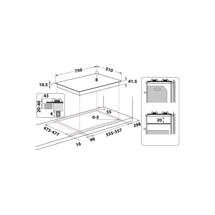 Hotpoint 75cm 5 Burner Gas on Glass Gas Hob with Vertical Flame - Black