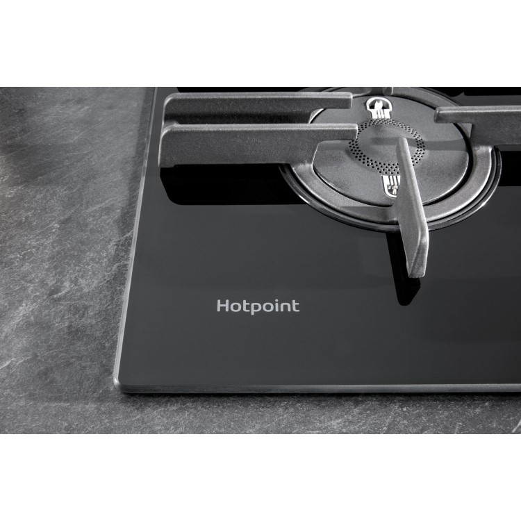 Hotpoint 75cm 5 Burner Gas on Glass Gas Hob with Vertical Flame - Black