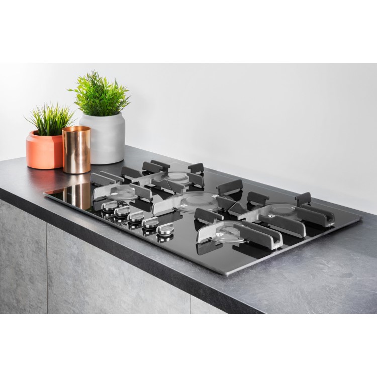 Hotpoint 75cm 5 Burner Gas on Glass Gas Hob with Vertical Flame - Black