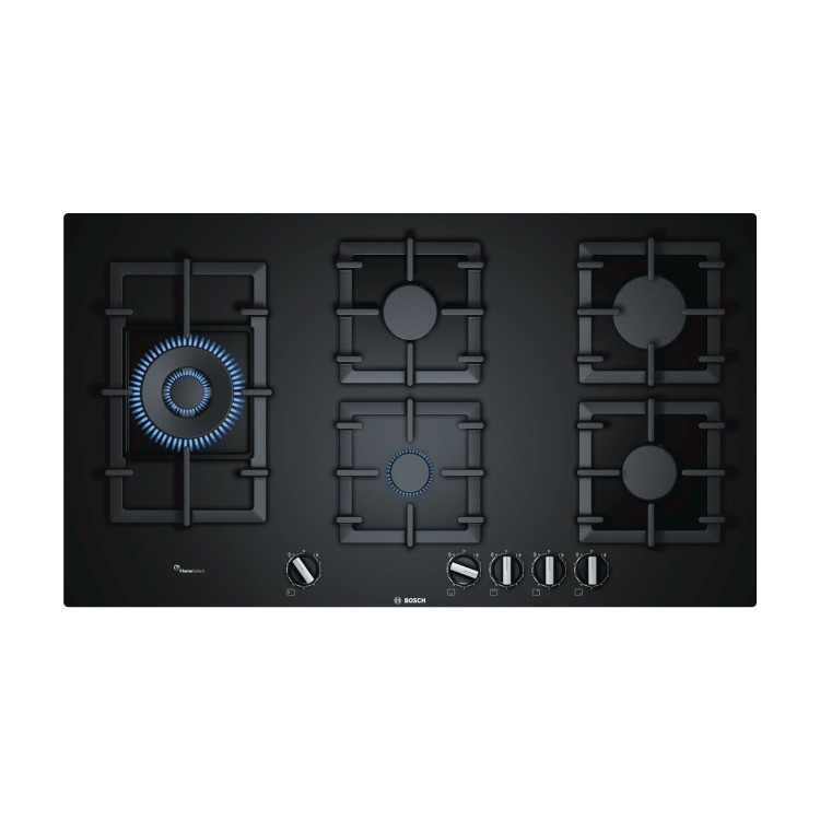 Refurbished Bosch Series 6 PPS9A6B90 90cm 5 Burner Gas Hob with Wok Burner Black