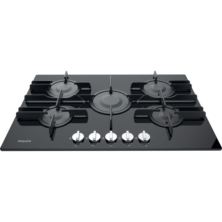 Hotpoint 75cm 5 Burner Gas on Glass Gas Hob with Vertical Flame - Black