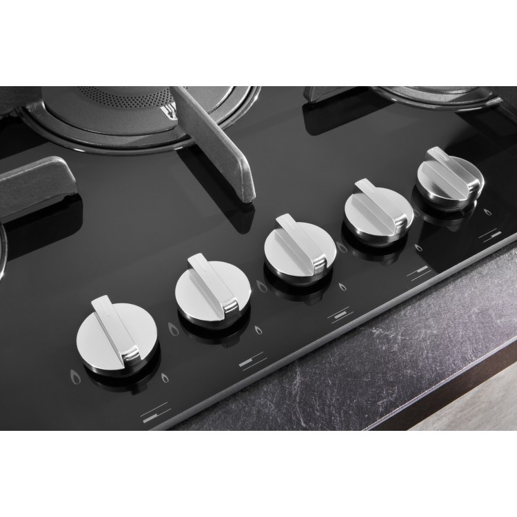 Hotpoint 75cm 5 Burner Gas on Glass Gas Hob with Vertical Flame - Black